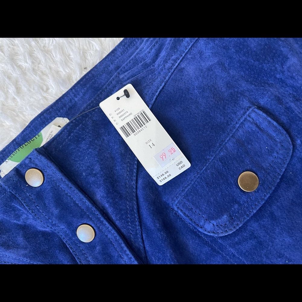 Anthropologie Sapphire Blue Suede Skirt